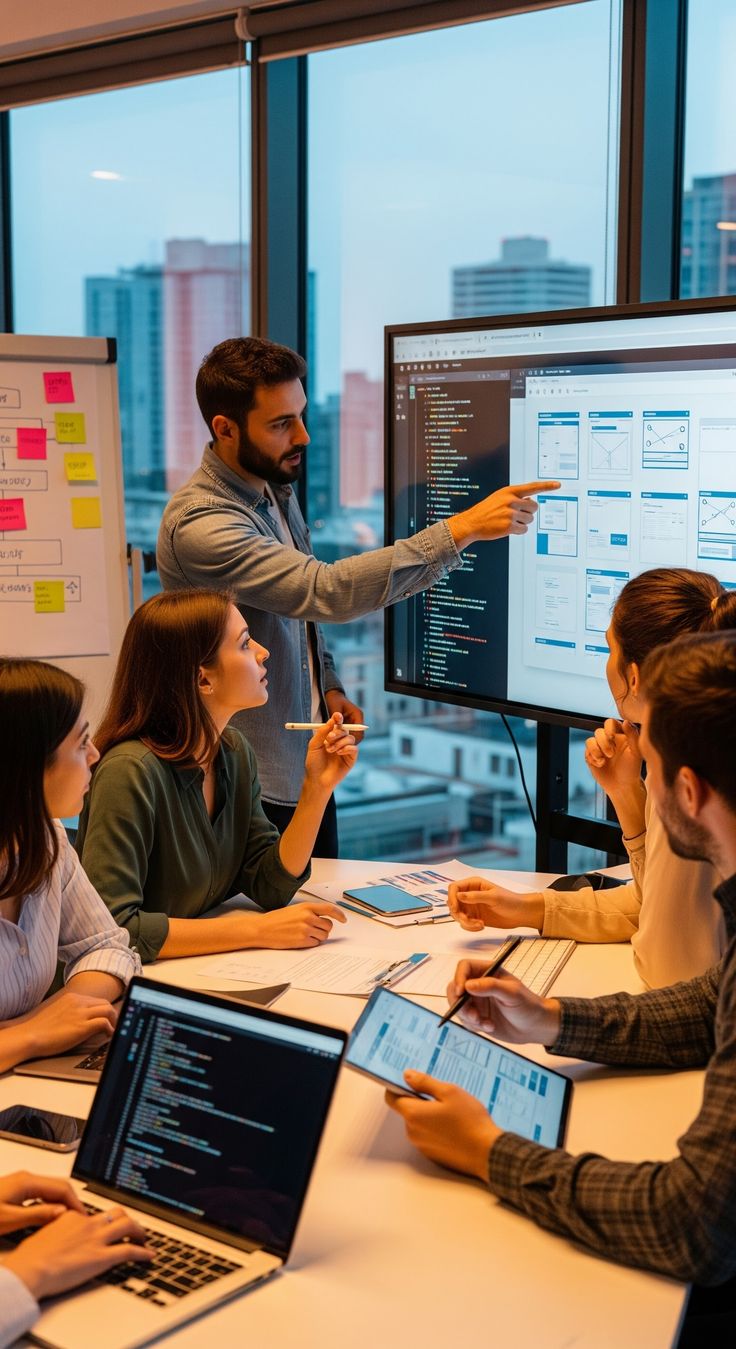 Skyline engineers reviewing system architecture together in a meeting room
